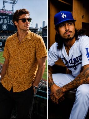 PARALLEL X LEAGUE Duke Camp Shirt Gold Tattoo Floral Vacation Resortwear Rayon